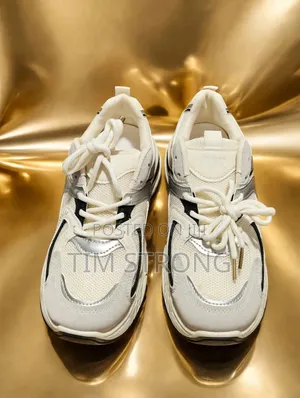 Luxury Chunky Sneakers - Off White With Navy Blue Silver 