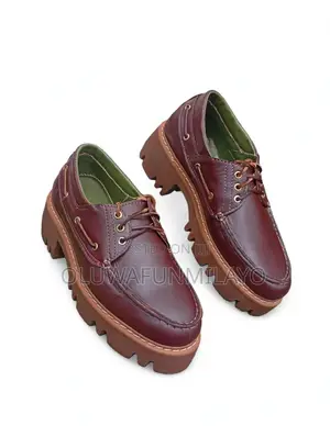 Men's Burgundy Leather Lace-Up Loafers With Chunky Sole