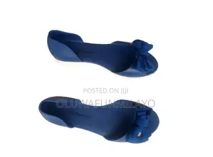 Women's Blue Seastar Jelly Flats Rubber Shoes - Peep Toe With Bow