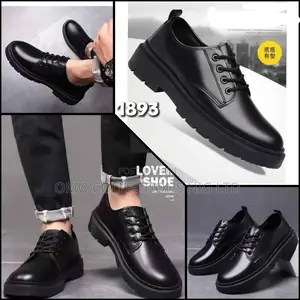 High Quality Men's Black Leather Lace-Up Shoes - Oxford Fully Boxed
