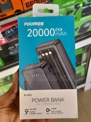 Foomee AB25 20000mAh PowerBank AB25 (Built-in Cables LED Light)