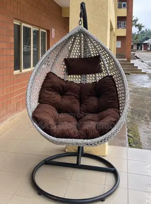 Premium Luxury White Hanging Swing Chair With Brown Cushion