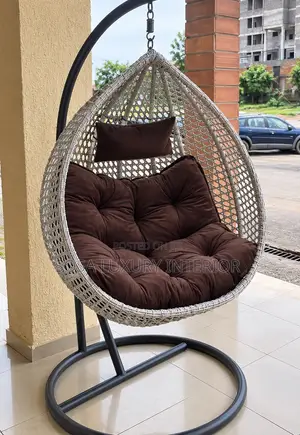 Premium Luxury White Hanging Swing Chair With Brown Cushion