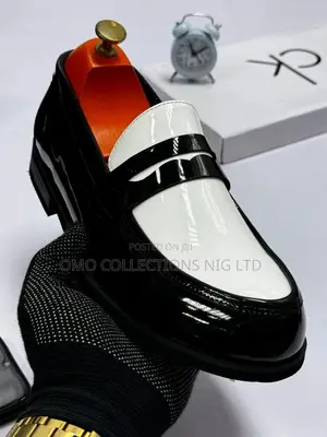 Premium Calvin Klein Men's Black and White Leather Shoes -Fully Boxed