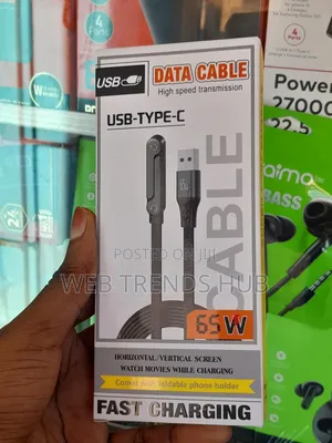65W Fast Charging USB to Type-C Cable With Foldable Phone Stand