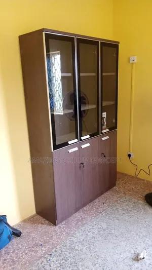 Executive Office Bookshelf With Glass Door and Storage Cabinet
