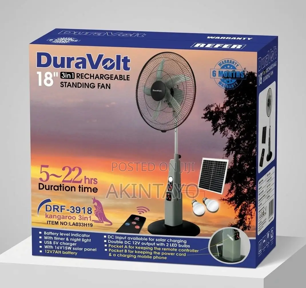 Rechargeable Standing Fan With Solar Panel