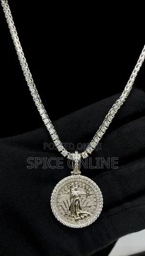 VVS Moissanite Diamond Liberty Pendant With Tennis Neckchain