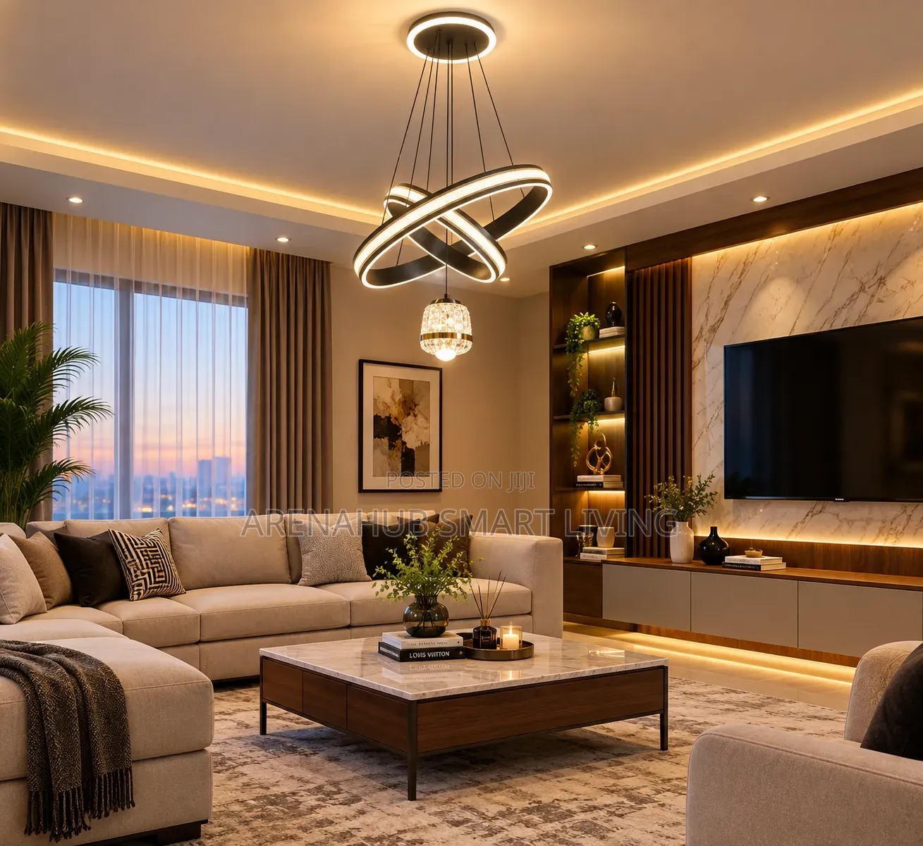 Modern LED Pendant Lamp Rings Circle Ceiling Hanging Chandelier Black