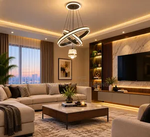 Modern LED Pendant Lamp Rings Circle Ceiling Hanging Chandelier Black