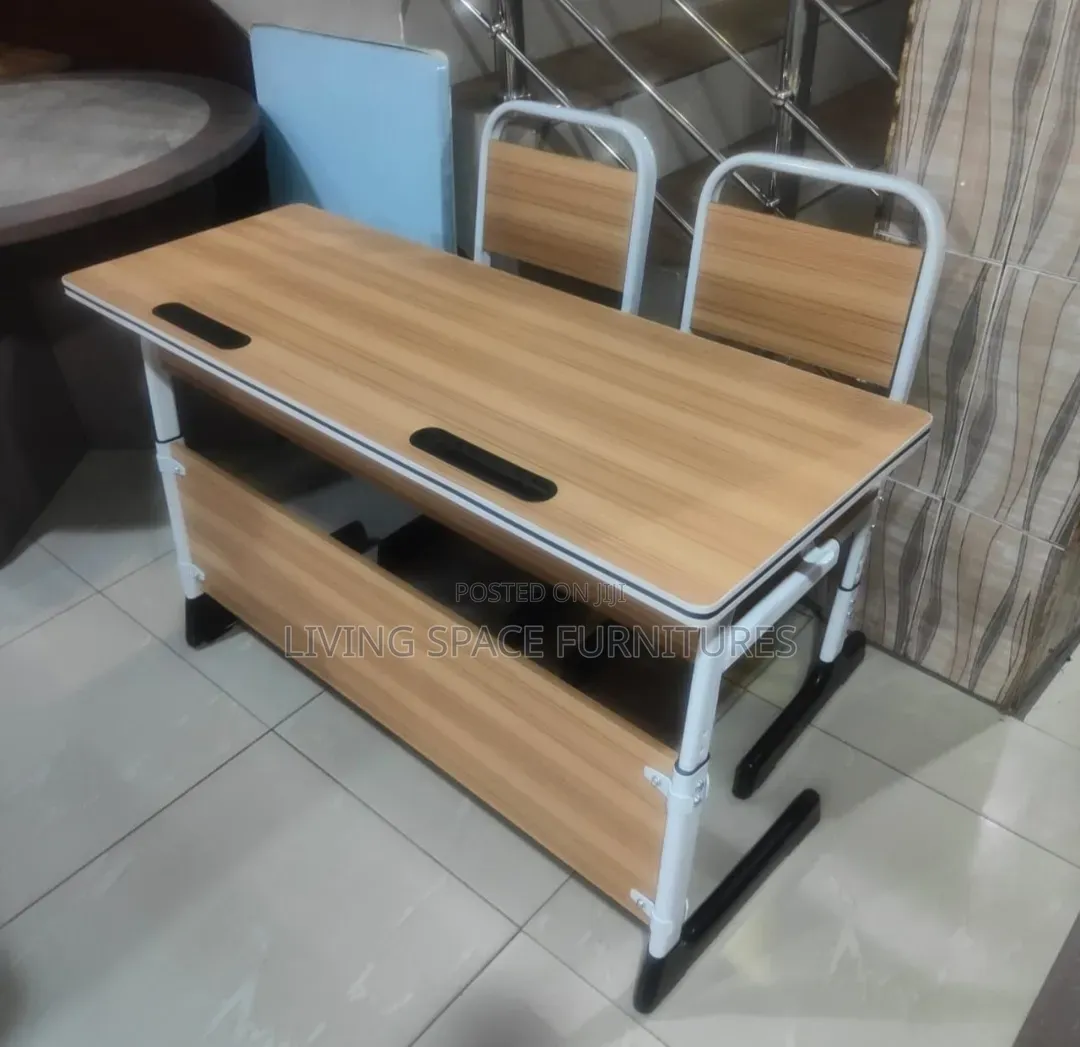 Adjustable Double Wooden Student Table With Chairs