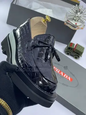 Prada Men’s Black Leather Sole Tassel Shoes– Italian Designer Footwear