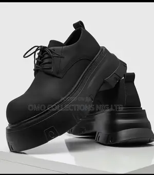 Italian Made Men’s Matte Black Faux Leather Lace-Up Platform Shoes