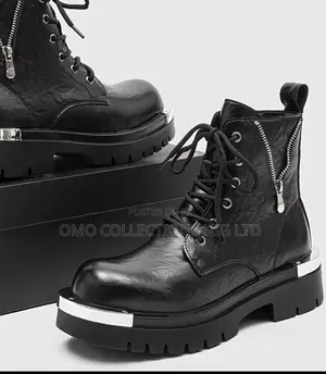 Italian Made Men’s Black Faux Leather Combat Boots With Zipper –