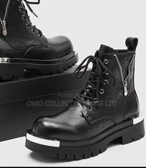 Italian Made Men’s Black Faux Leather Combat Boots With Zipper –