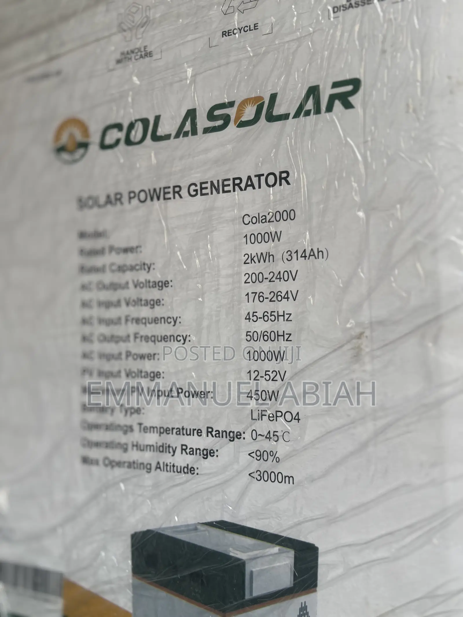 Colasolar 2000 With 450W Solar Panel