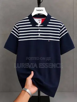 Men’s Navy Blue White Striped Polo Shirt