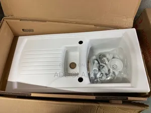 White Ceramic 1.5-Bowl Inset Kitchen Sink