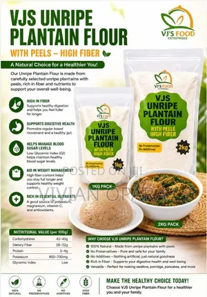 Whole Unripe Plantain Flour Made With Peels. Rich in Fiber.