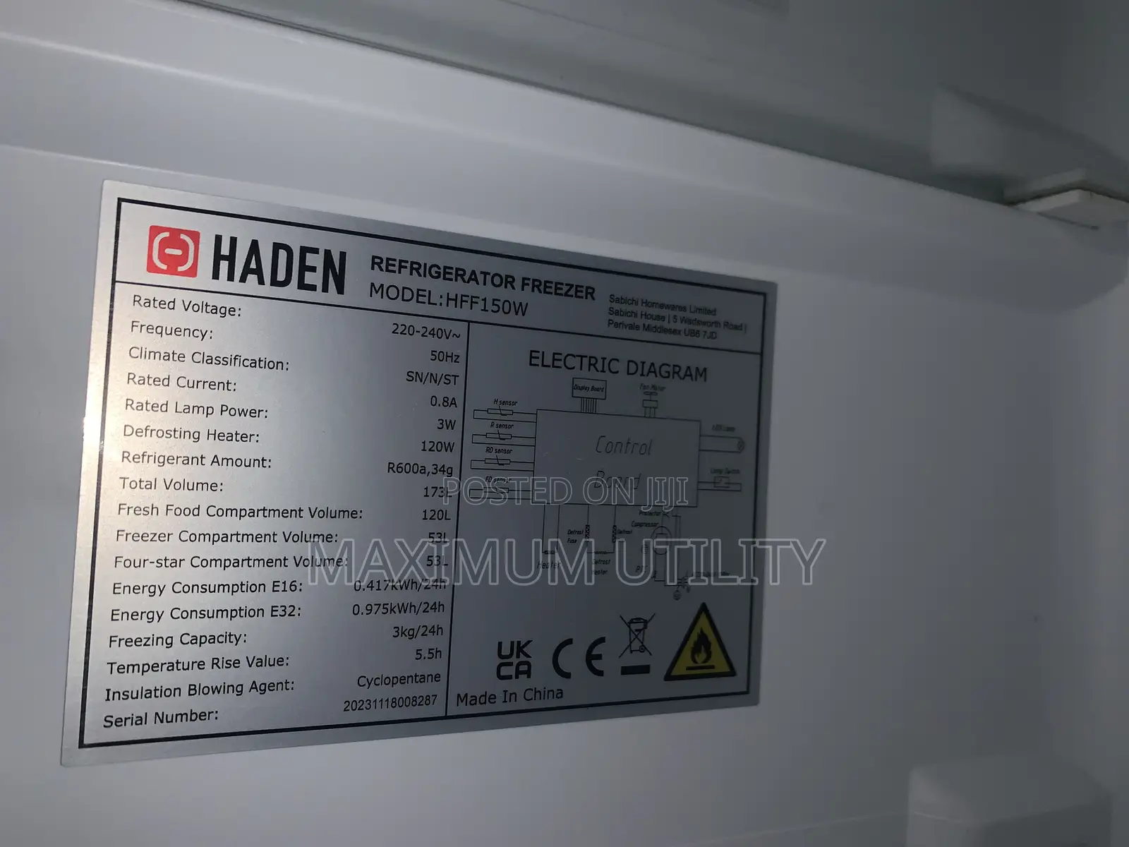 HADEN 173 Liters Uk Used Double Door Refrigerator