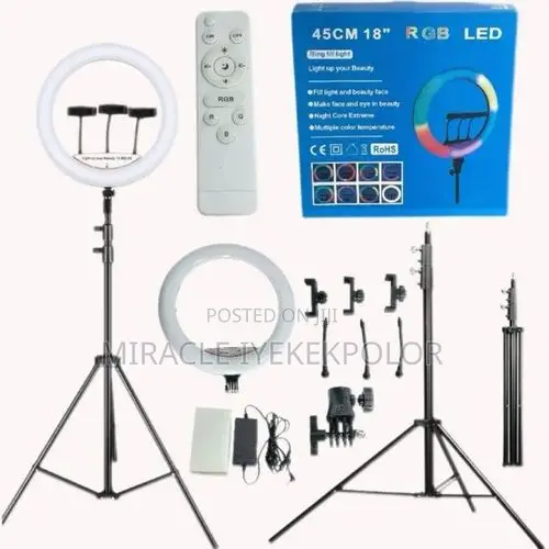 22" LED Ring Light With Tripod Stand, 3 Phone Holders Remote