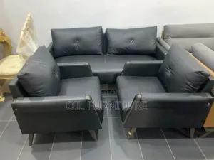 Executive Modern Black Leather Sofa Set (3-Piece Office / Living Room)