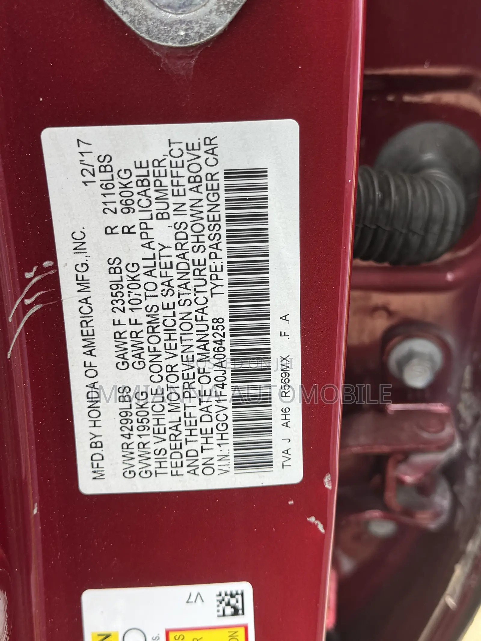 Honda Accord EX 2018 Red