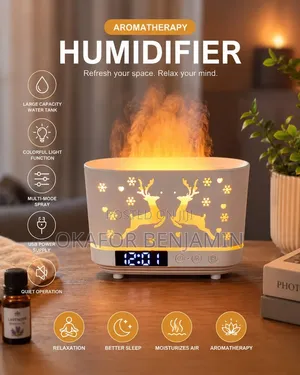 Flame Aromatherapy Humidifier With Digital Clock and Bluetooth Sound
