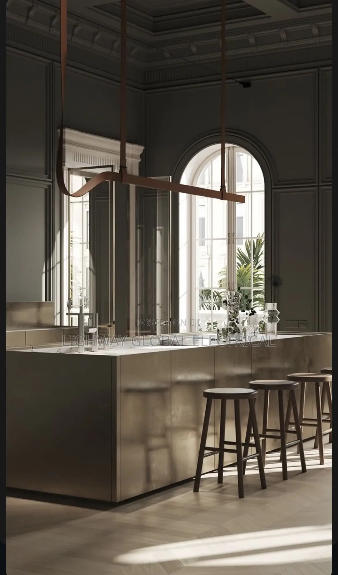 Original Brown Leather Belt Chandelier