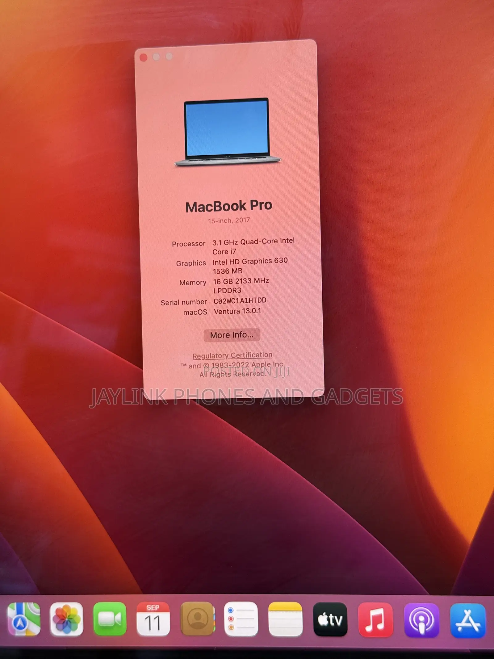 Laptop Apple MacBook Pro 2017 16GB Intel Core i7 SSD 512GB