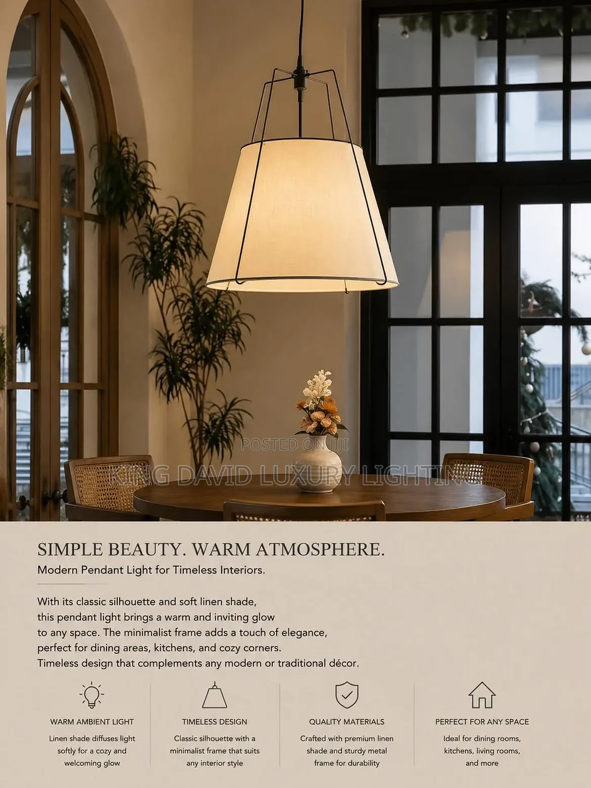 Conical Linen Lantern Pendant Light,