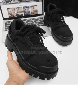 Men’s Black Denim Fabric Lace-Up Shoes – Fully Boxed