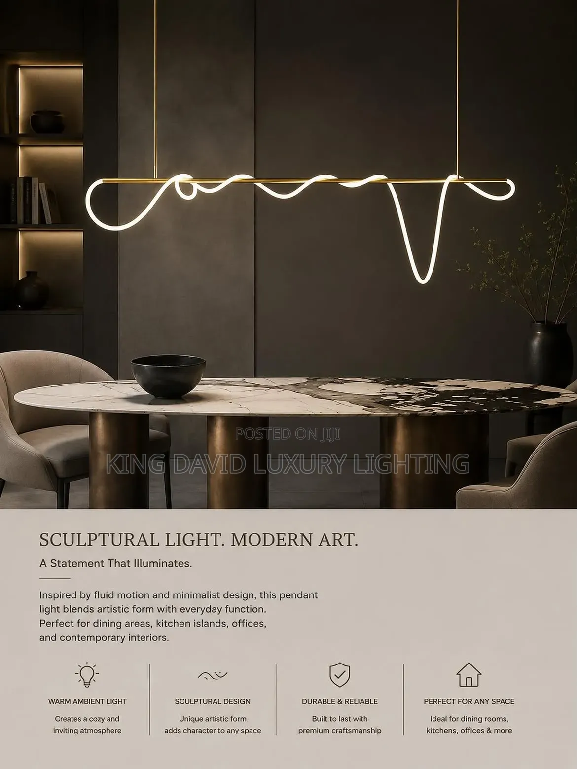 Sculptural Wavy LED Pendant Light