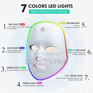 LED Face Mask Light Therapy, 7 Colors, Rechargeable Portable, White