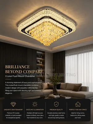 Tiered Square Crystal Flush Mount Chandelier
