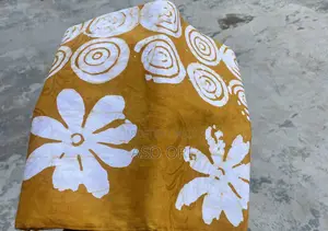Authentic Adire Fabric — Mustard Gold White Batik Print