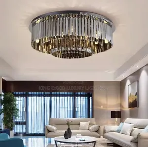 Modern Tiered Smoky Crystal Flush Mount Chandelier.