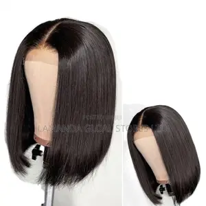 Short Straight Blunt Cut Middle Part Bob Lace Front Hair Wig