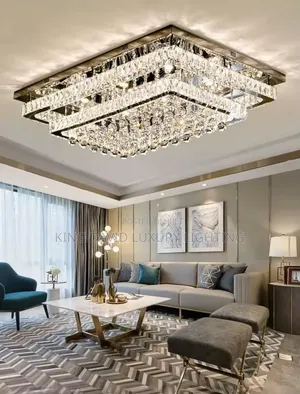 Modern Rectangular Crystal Flush-Mount Ceiling Light
