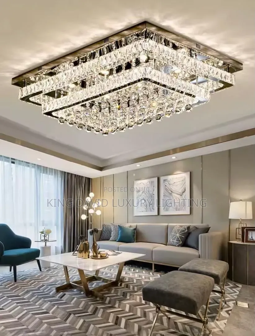Modern Rectangular Crystal Flush-Mount Ceiling Light