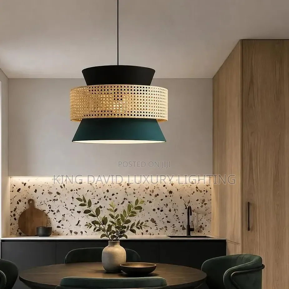 Three-Tier Rattan and Fabric Pendant Light
