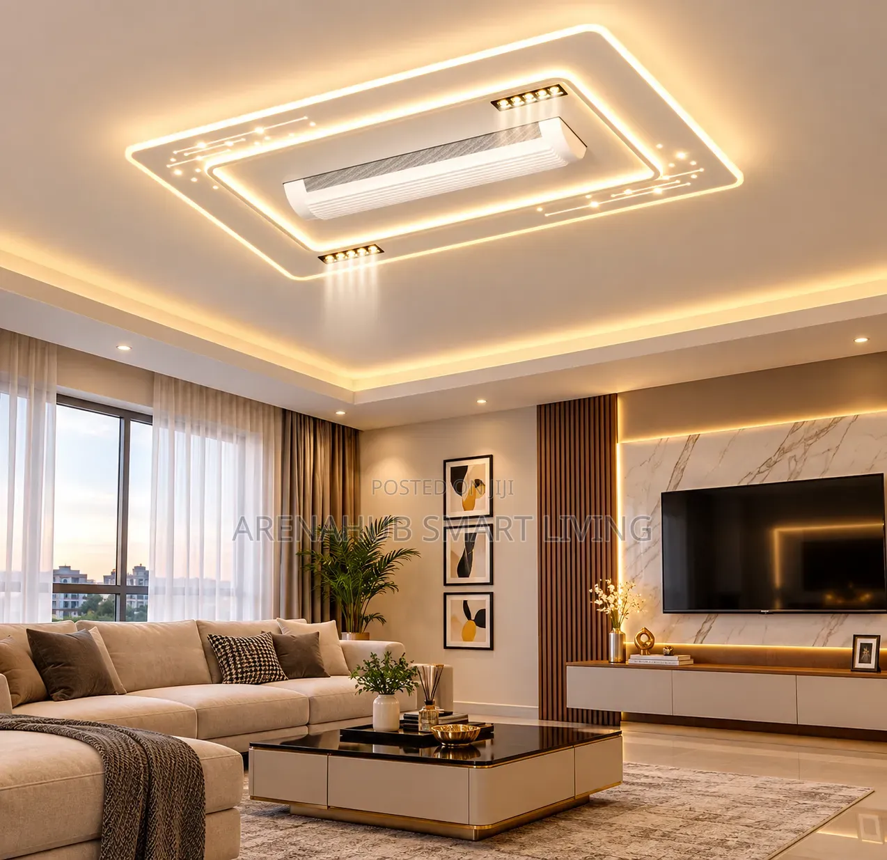 Smart Modern Bladeless LED Ceiling Fan With Light for Bluetooth Audio