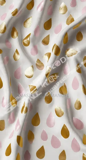Luxury Teardrop Foil Fabric Design File - Gold Pink White - High Res