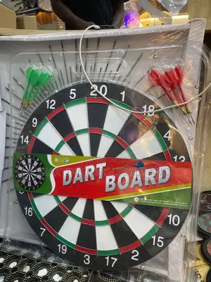 Hanging Dart Board Set That Includes Six Steel-Tip or Pin-Style Darts.