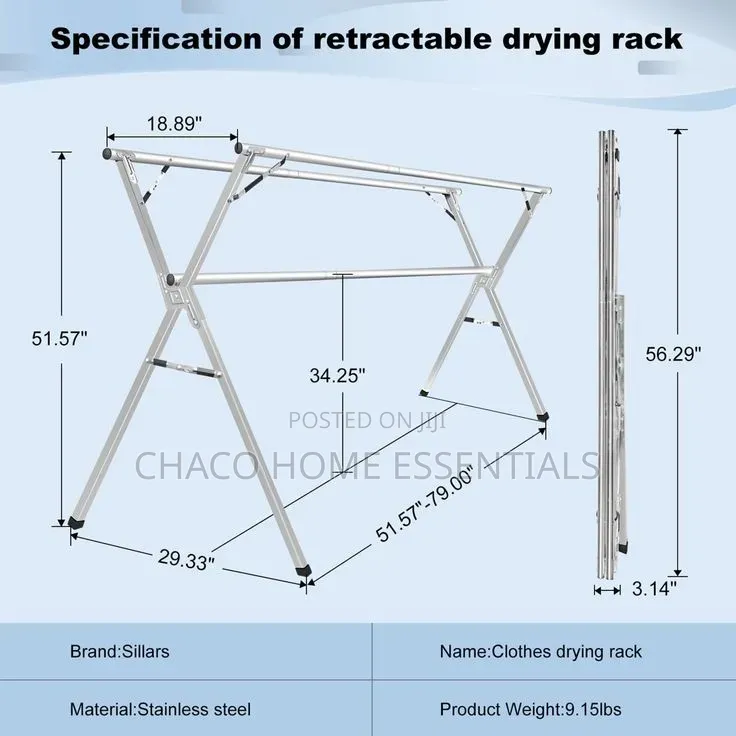 Heavy Duty Stainless Steel Foldable Clothes Drying Rack