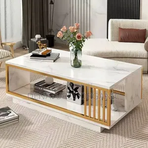 Luxury Modern Faux Marble 2-Tier Table With Gold Metal Frame
