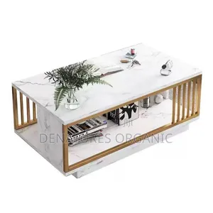 Luxury Modern Faux Marble 2-Tier Table With Gold Metal Frame