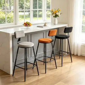 Modern Counter-Height Bar Stools Featuring Slim Black Metal