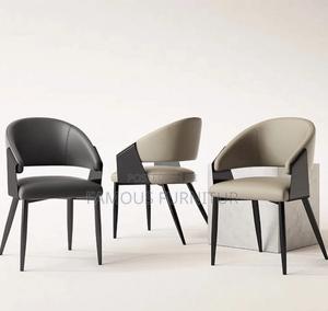 Modern Upholstered Leather Dining Chairs With Curved Padded Armrests