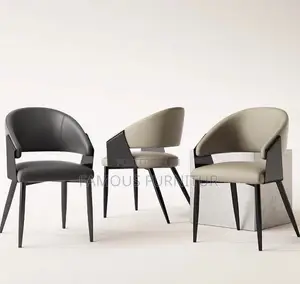 Modern Upholstered Leather Dining Chairs With Curved Padded Armrests